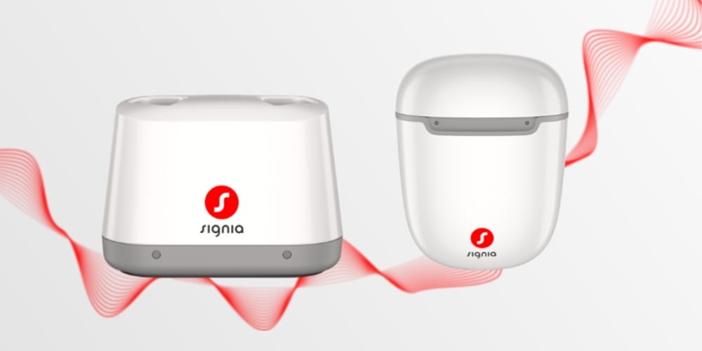 Desktop Charger 2.0 und Portable Charger Pure 2.0 für Pure MaX mit rotem Signia Logo
