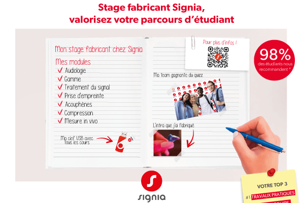 Extrait de la plaquette Stage fabricant Signia à destination des étudints audiprothésistes