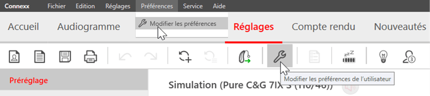 Modifier les préférences et l'ergonomie de Connexx