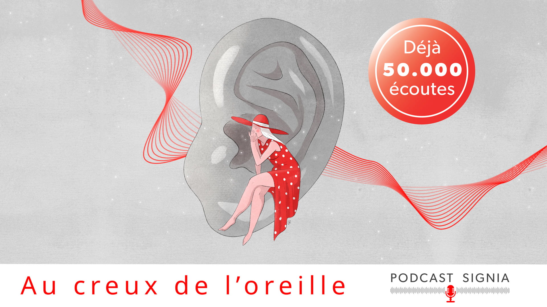 illustration d'une femme qui murmure au creux d'une oreille, podcast Signia