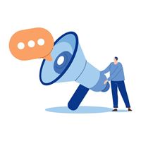 illustration d'un mégaphone géant tenu par un bonhomme malentendant