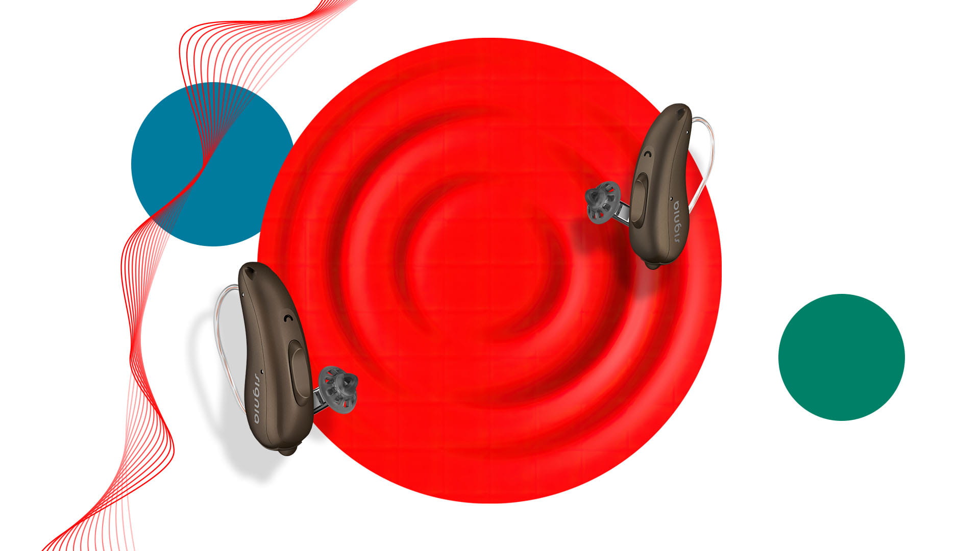 Sirion Connect hearing aids on red circle