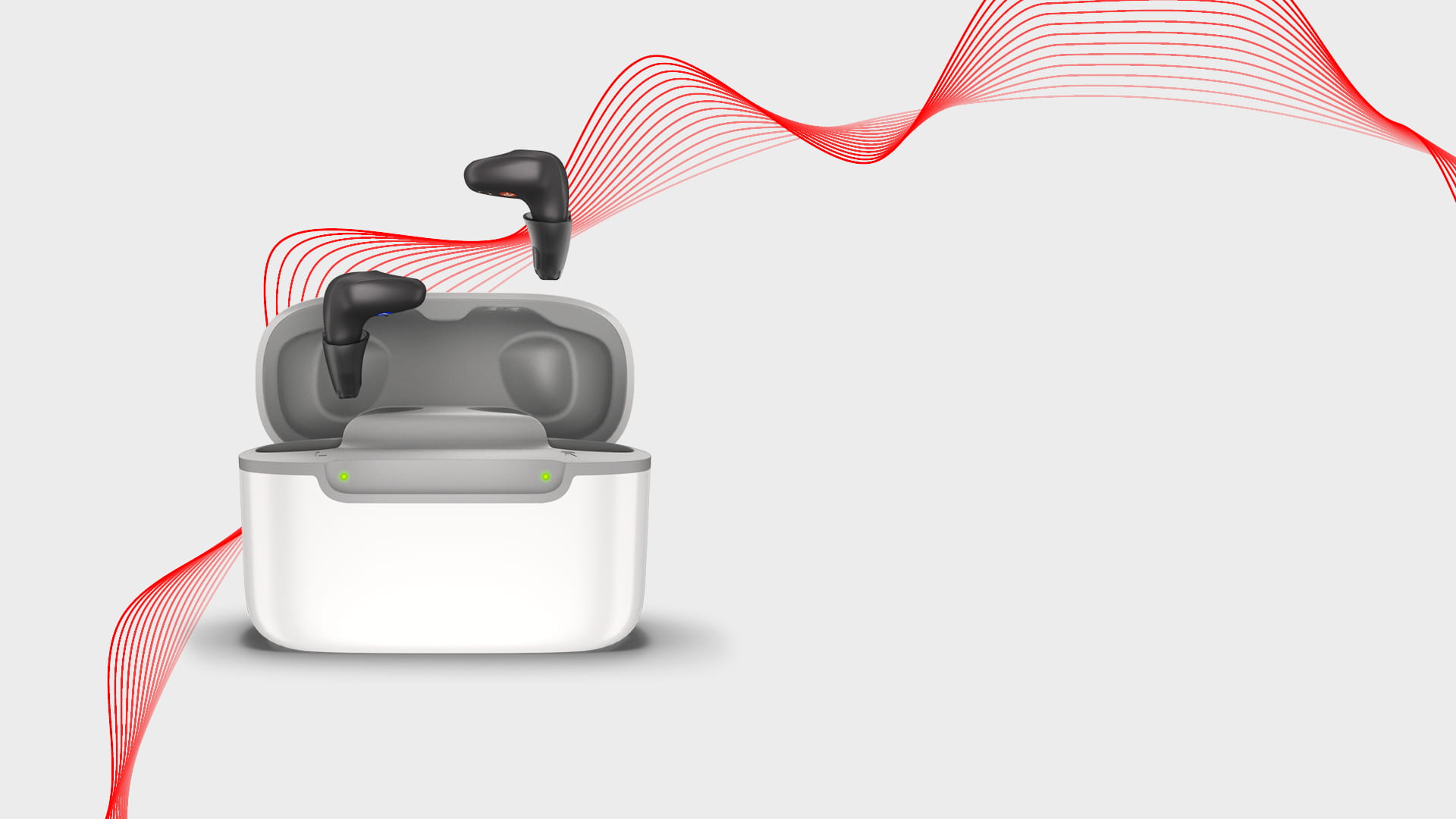 Active Mini IX hearing aid in charger with wave