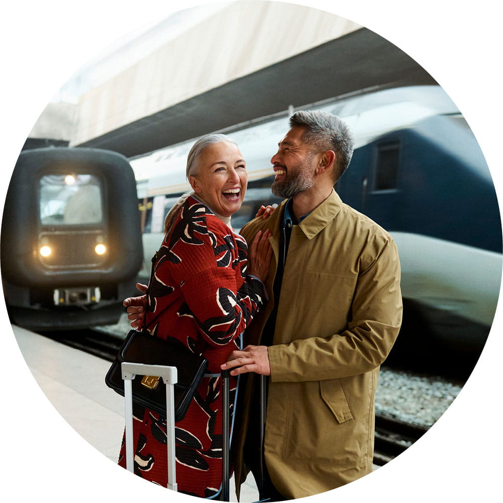 Couple in train station