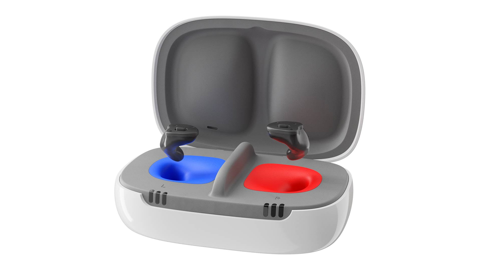 Charger for Insio hearing aids with open lid