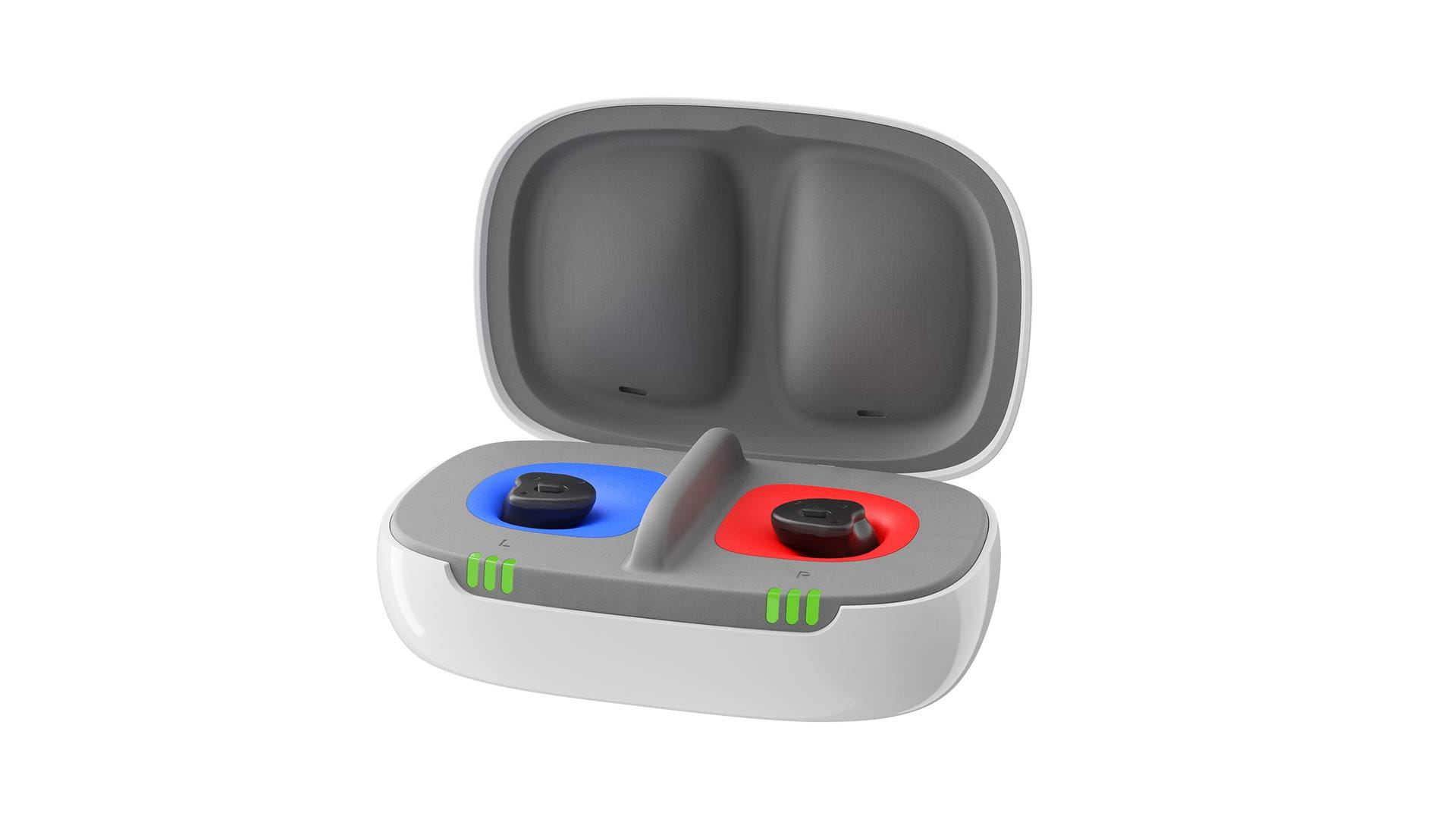 Charger for Insio hearing aids with open lid