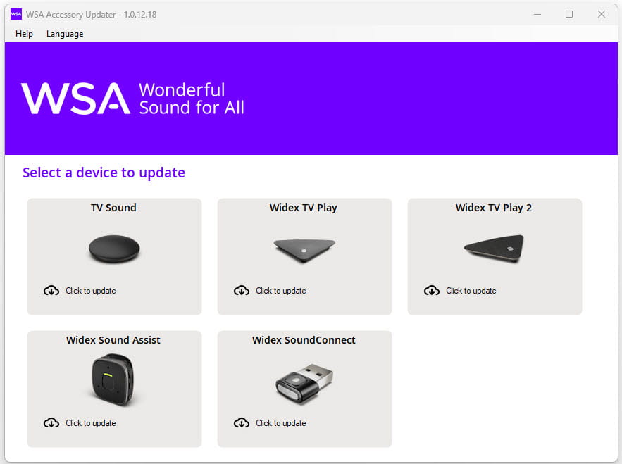 Firmware updater tool - screenshot choose device