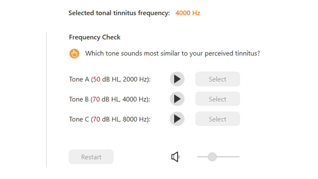 Connexx 9 fitting software - screenshot of tinnitus frequency check