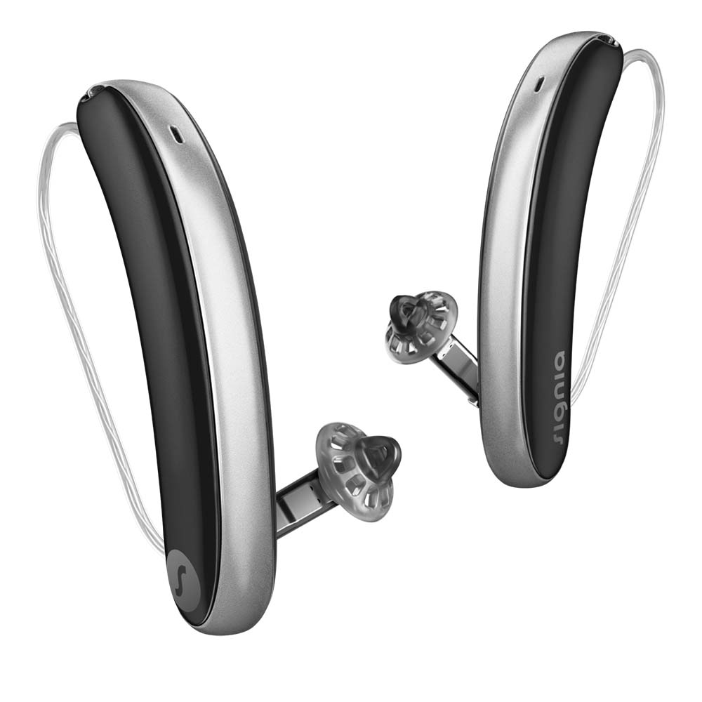 Styletto IX hearing aids in black-silver
